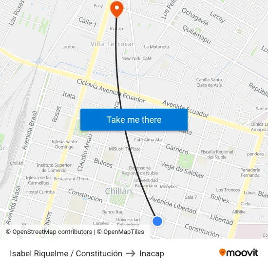 Isabel Riquelme / Constitución to Inacap map