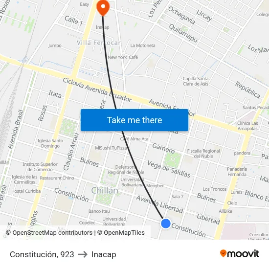 Constitución, 923 to Inacap map