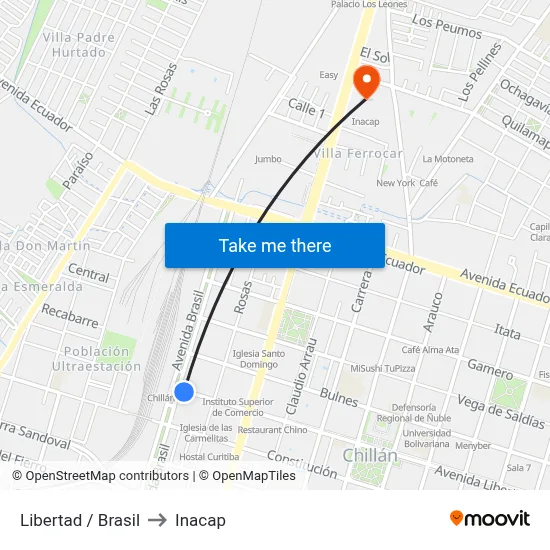 Libertad / Brasil to Inacap map