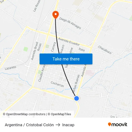 Argentina / Cristobal Colón to Inacap map