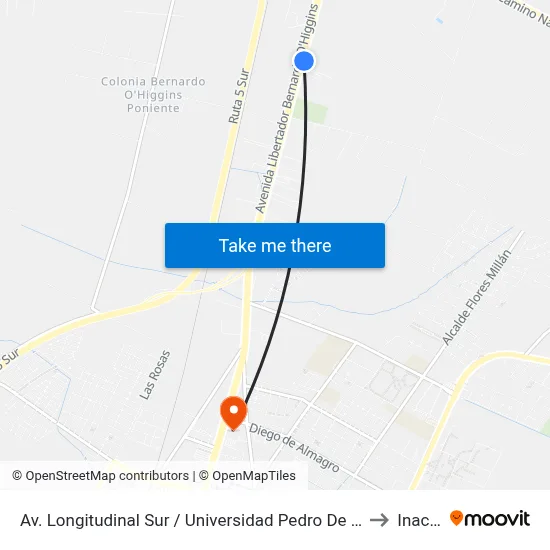 Av. Longitudinal Sur / Universidad Pedro De Valdivia to Inacap map