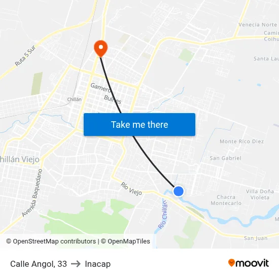 Calle Angol, 33 to Inacap map