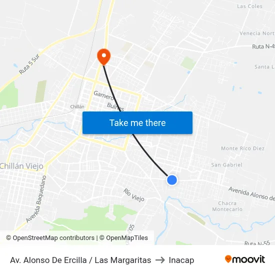 Av. Alonso De Ercilla / Las Margaritas to Inacap map