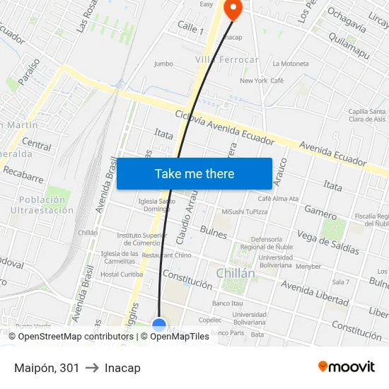 Maipón, 301 to Inacap map