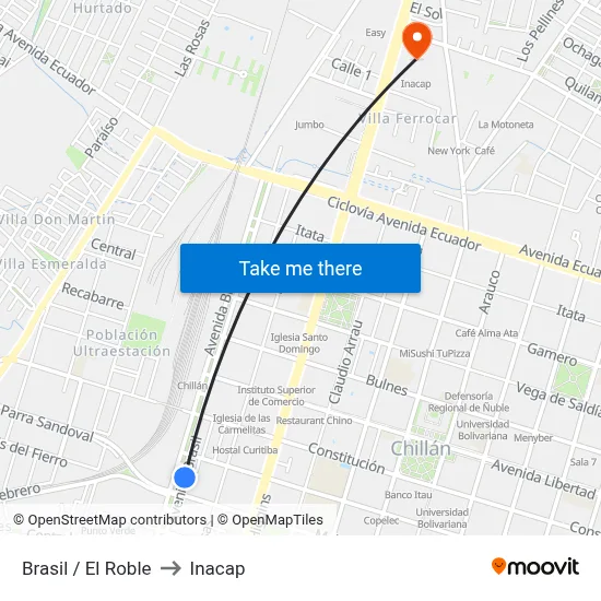 Brasil / El Roble to Inacap map