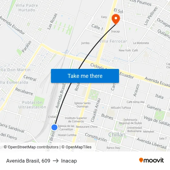 Avenida Brasil, 609 to Inacap map