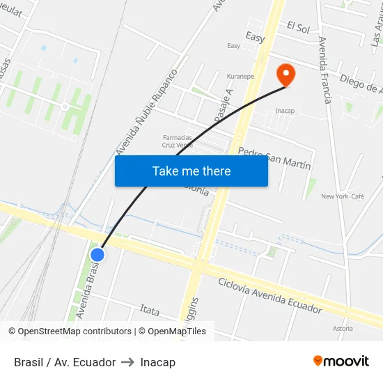 Brasil / Av. Ecuador to Inacap map