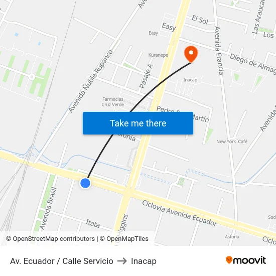 Av. Ecuador / Calle Servicio to Inacap map