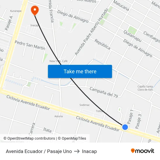 Avenida Ecuador / Pasaje Uno to Inacap map