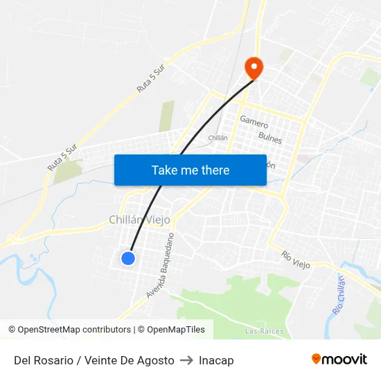 Del Rosario / Veinte De Agosto to Inacap map