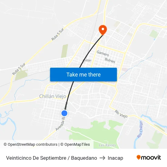Veinticinco De Septiembre / Baquedano to Inacap map