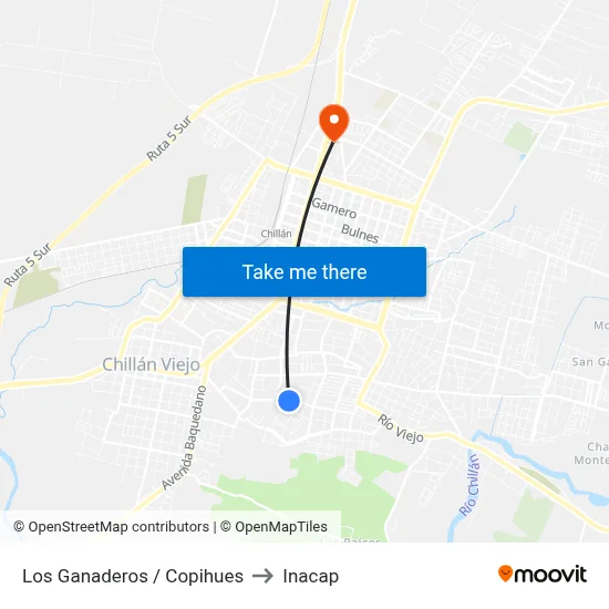 Los Ganaderos / Copihues to Inacap map