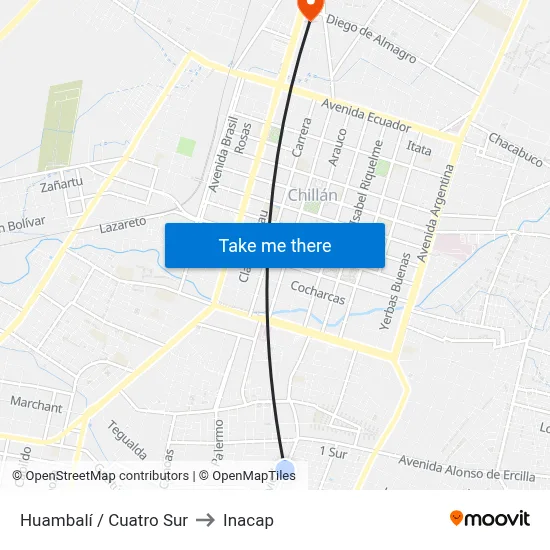 Huambalí / Cuatro Sur to Inacap map