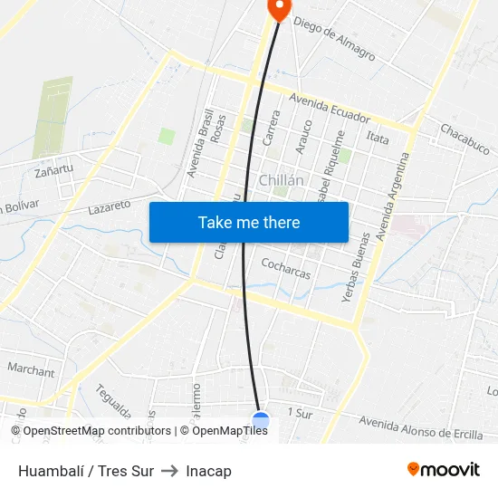 Huambalí / Tres Sur to Inacap map