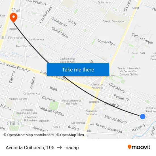 Avenida Coihueco, 105 to Inacap map