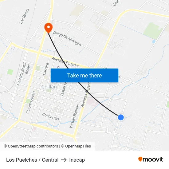 Los Puelches / Central to Inacap map