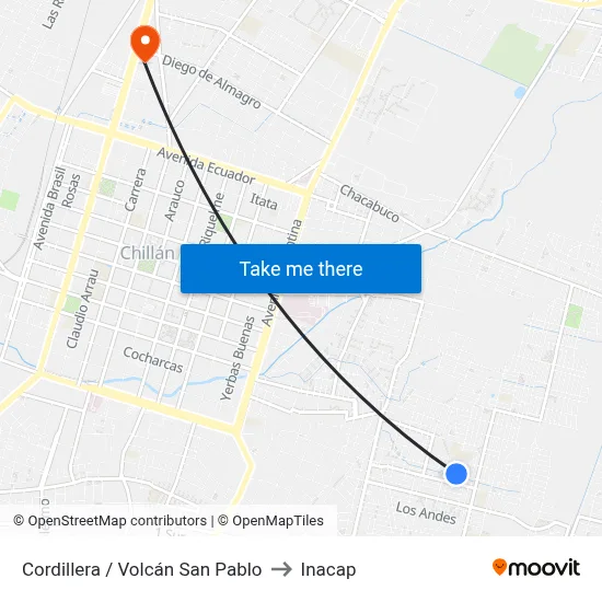 Cordillera / Volcán San Pablo to Inacap map