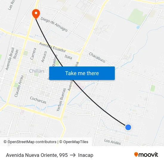 Avenida Nueva Oriente, 995 to Inacap map