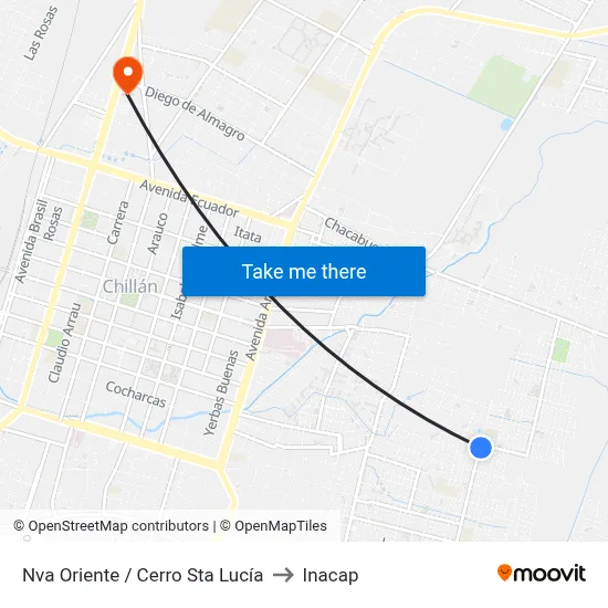 Nva Oriente / Cerro Sta Lucía to Inacap map