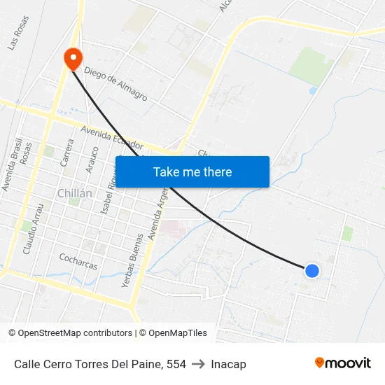 Calle Cerro Torres Del Paine, 554 to Inacap map