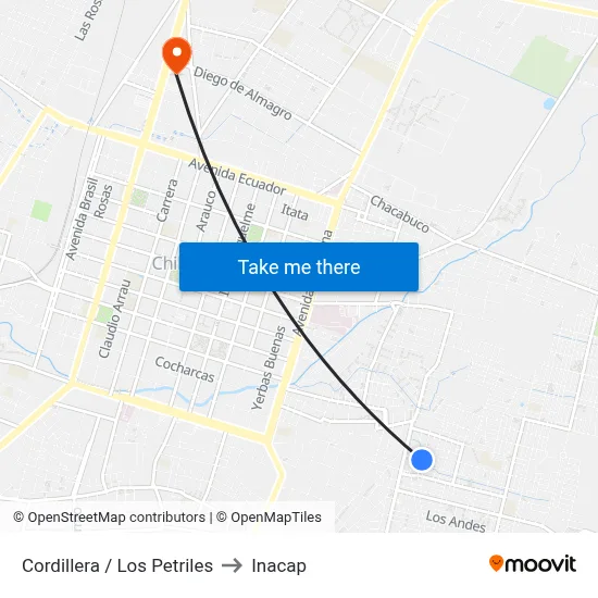 Cordillera / Los Petriles to Inacap map