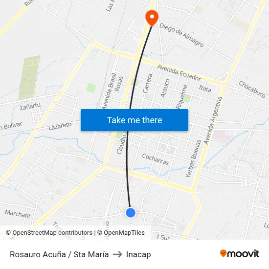Rosauro Acuña / Sta María to Inacap map
