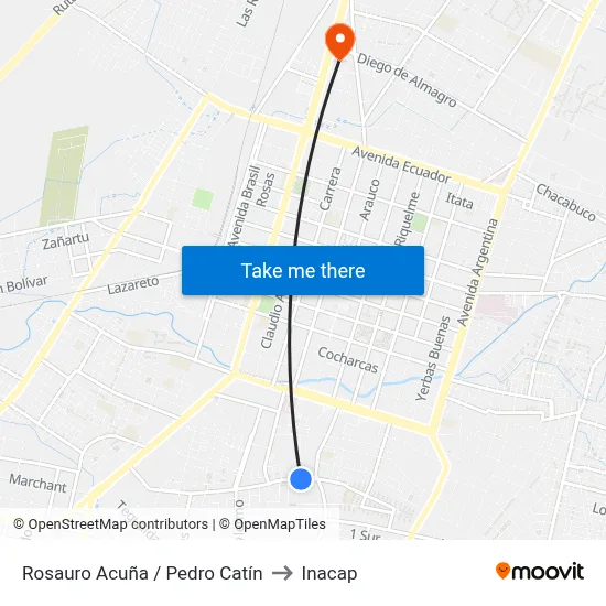 Rosauro Acuña / Pedro Catín to Inacap map