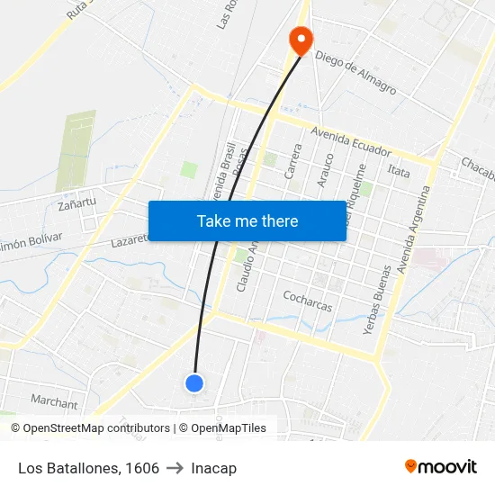 Los Batallones, 1606 to Inacap map