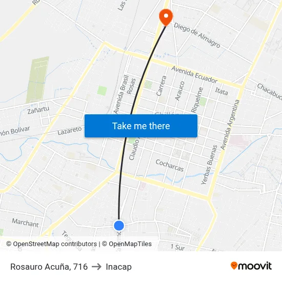 Rosauro Acuña, 716 to Inacap map