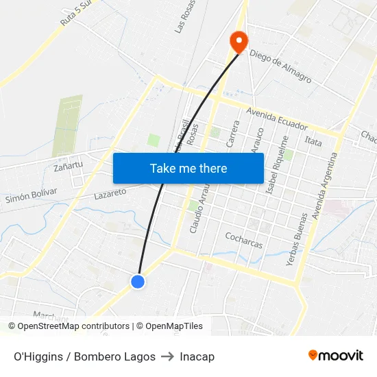 O'Higgins / Bombero Lagos to Inacap map