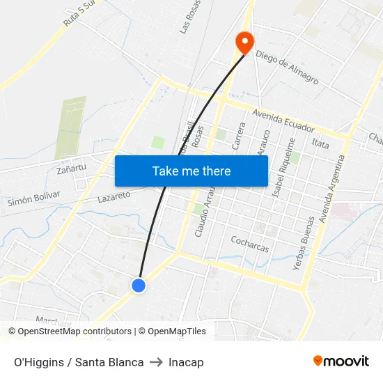 O'Higgins / Santa Blanca to Inacap map