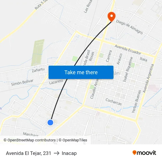 Avenida El Tejar, 231 to Inacap map