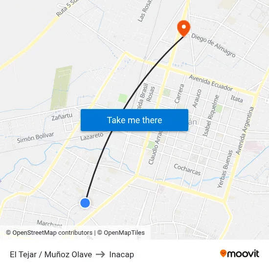 El Tejar / Muñoz Olave to Inacap map