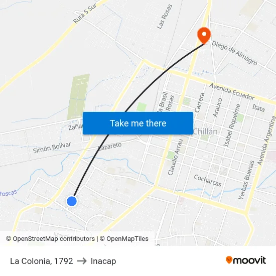 La Colonia, 1792 to Inacap map