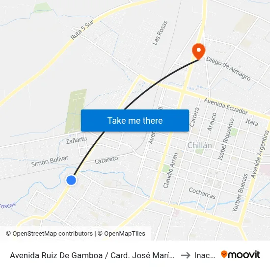 Avenida Ruiz De Gamboa / Card. José María Caro to Inacap map
