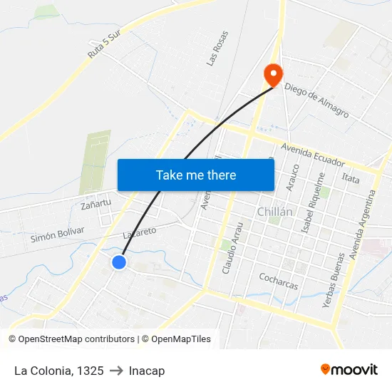 La Colonia, 1325 to Inacap map