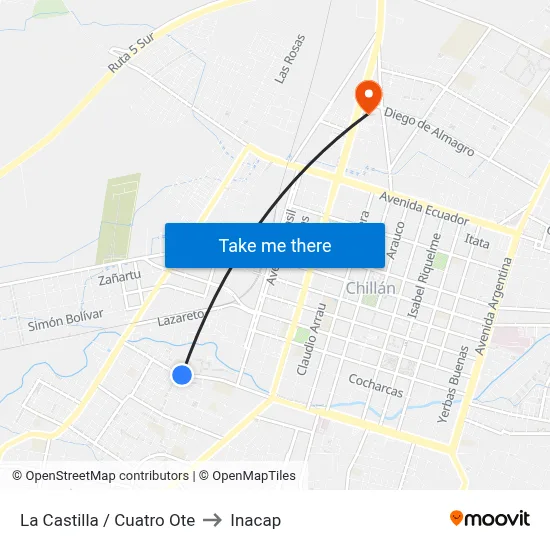 La Castilla / Cuatro Ote to Inacap map