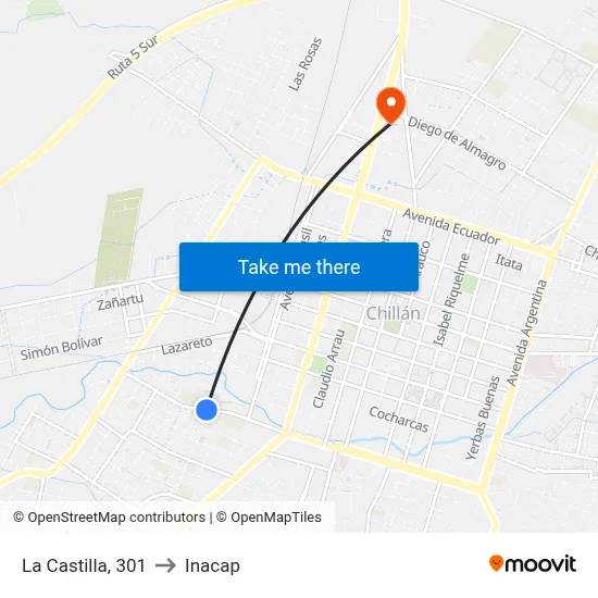 La Castilla, 301 to Inacap map