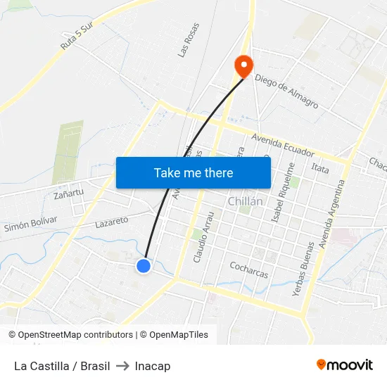 La Castilla / Brasil to Inacap map