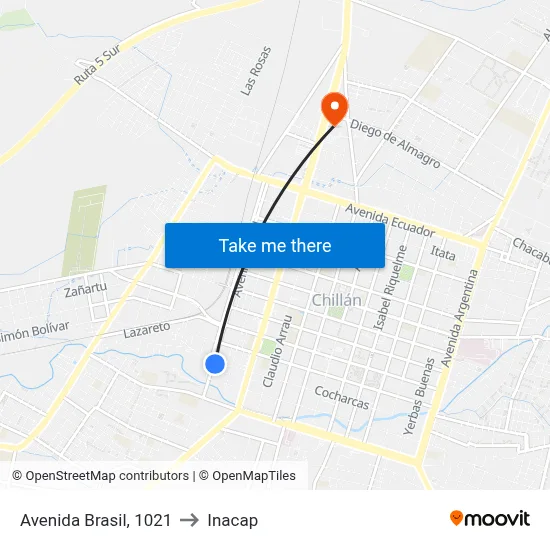 Avenida Brasil, 1021 to Inacap map