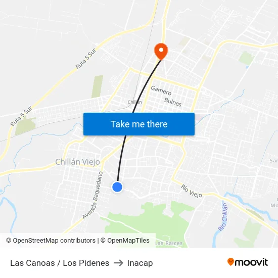 Las Canoas / Los Pidenes to Inacap map