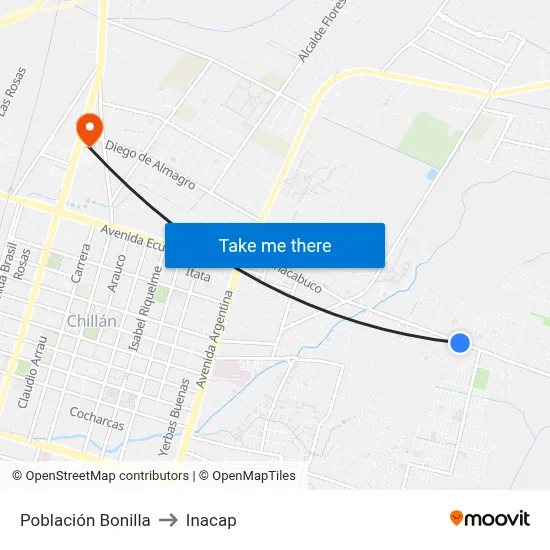Población Bonilla to Inacap map