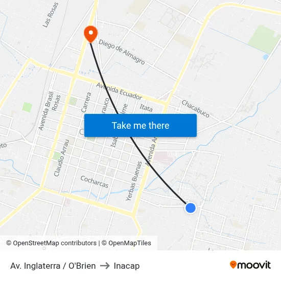 Av. Inglaterra / O'Brien to Inacap map