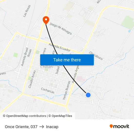 Once Oriente, 037 to Inacap map
