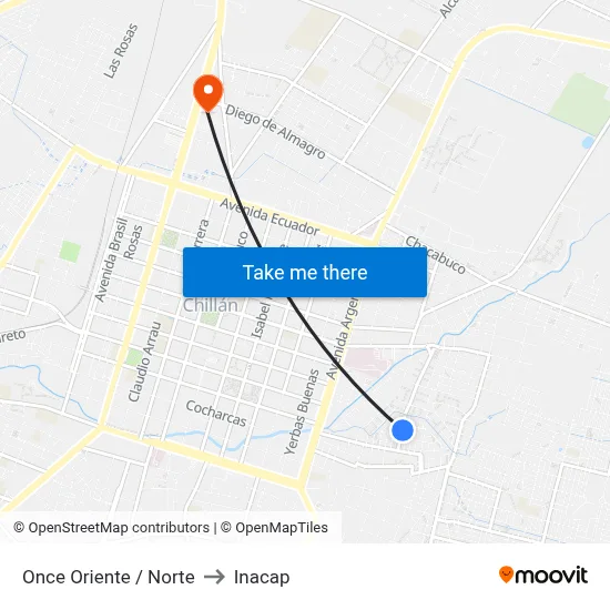 Once Oriente / Norte to Inacap map