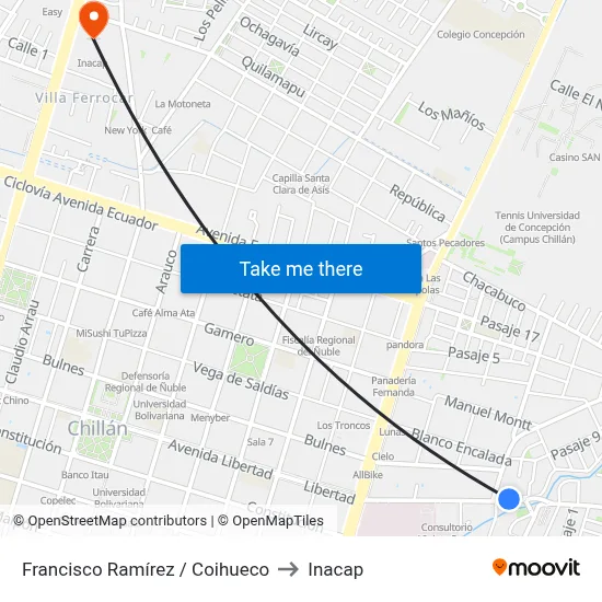 Francisco Ramírez / Coihueco to Inacap map