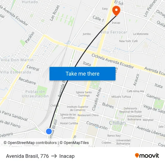 Avenida Brasil, 776 to Inacap map