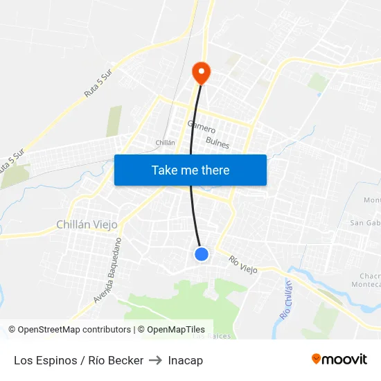 Los Espinos / Río Becker to Inacap map