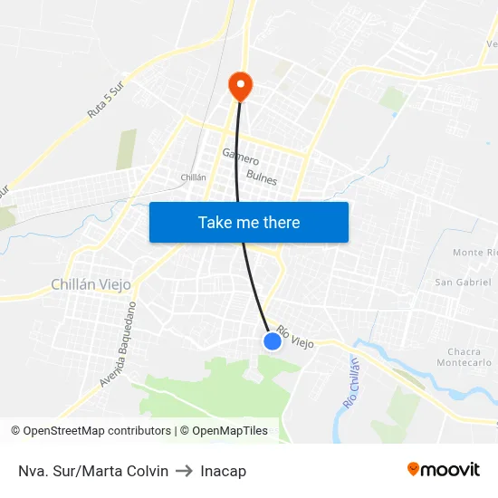 Nva. Sur/Marta Colvin to Inacap map