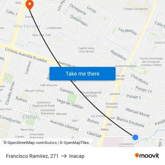 Francisco Ramírez, 271 to Inacap map